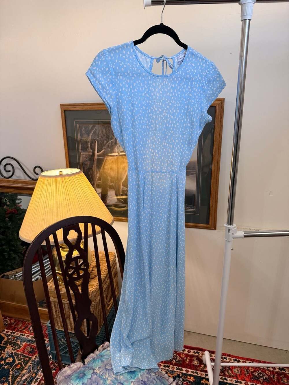 Whimsical Romantic Fairy Long Dress Back Tie Cutout Open Back Pretty Pale Blue